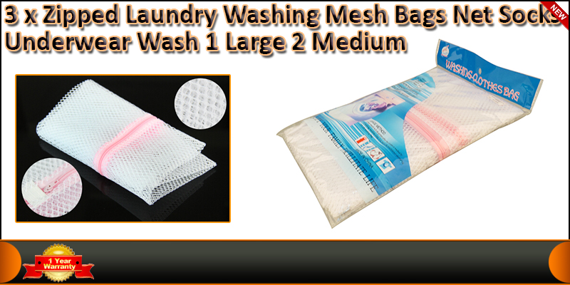 3 x Zipped Laundry Washing Mesh Bags Net Socks Und