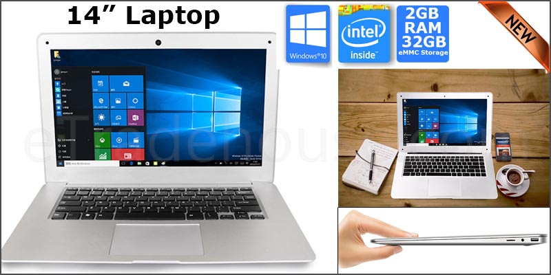 14 Inch Laptop Notebook Computer Intel Quad Core 2GB Ram 32GB Rom Camera Wi-Fi Bluetooth