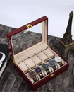 10 Grid Slot Watch Box Transparent Glass Display Organizer Watch Jewelry Wooden Storage Box