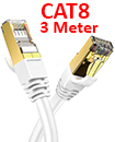 CAT8 Ethernet Network Cable 40Gbps LAN Patch Cord SSPT Gigabit Lot 3M white color