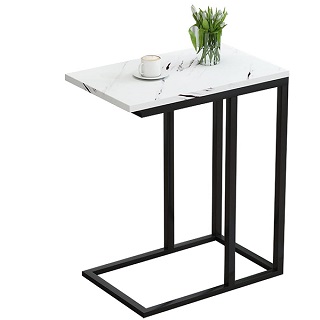 Sofa Side Table Black With Clear Glass Top Coffee End Table for Living Room