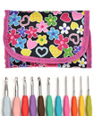 11 Pcs Multi-Coloured Soft Grip Handle Aluminum Crochet Hooks Knitting Needles with Carry Bag