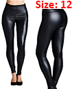 Ladies High Waist Black Faux Leather Leggings Wet Look Shiny Stretchy Tight Pant UK  Size 12