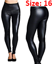 Ladies High Waist Black Faux Leather Leggings Wet Look Shiny Stretchy Tight Pant UK  Size 16