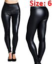 Ladies High Waist Black Faux Leather Leggings Wet Look Shiny Stretchy Tight Pant UK  Size 6