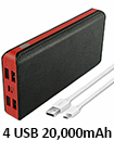 Portable 20,000mAH 4 USB Port LCD LED External Power Bank Backup Battery Charger 
