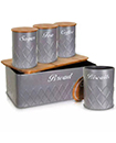 5Pcs Kitchen Storage Tins Canister Set Bamboo Lid Tea Coffee Sugar Bread Bin Jar