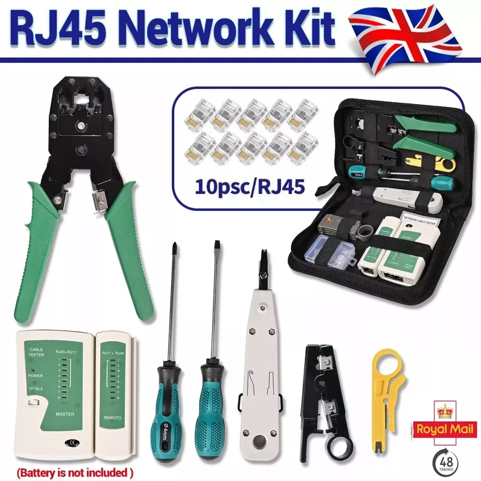 COMPLETE RJ45 NETWORK TOOL KIT CABLE CRIMPING CRIMPER TESTER PUNCH DOWN SET