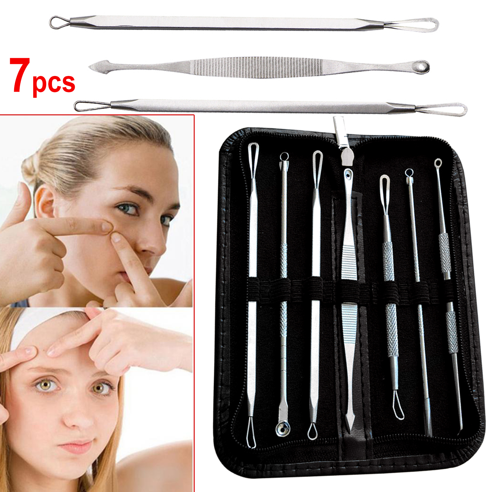 7PCS Blackhead Whitehead Pimple Spot Comedone Extractor Remover Popper ...