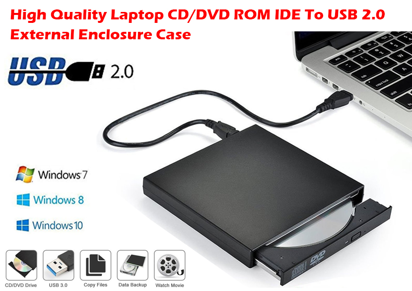 PC Laptop USB To SATA & IDE External CD DVD Rom Drive Enclosure Case ...